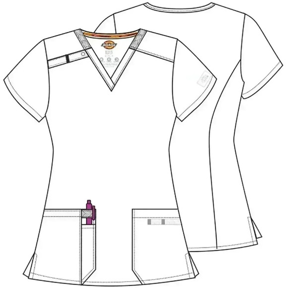 Dickies Medical Scrubs V-Neck Top — Turquoise Blue, Small, Comfortable Fit - Picture 5 of 7